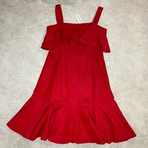 New With Tags Jill Stuart Red Cotton Ruffle Cotton Dress Size 8